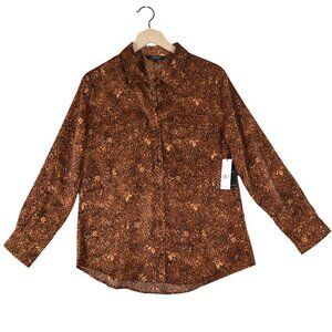 NWT Liverpool Flap Pocket Button Front Woven Blouse in Autumn Safari-SZ S
